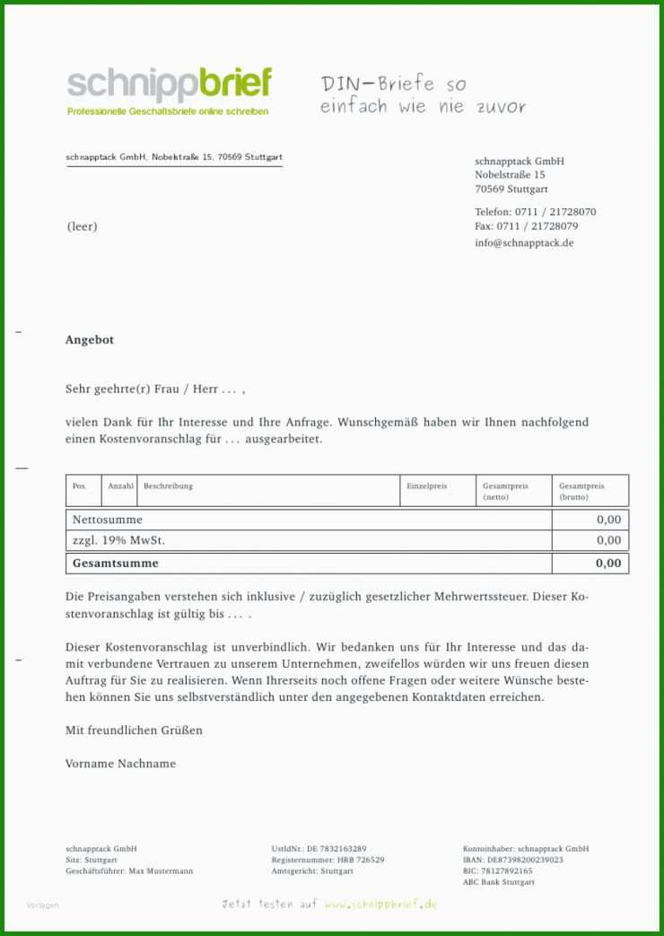 Angebot Brief Muster Englisch - Kostenlose Vorlagen zum Download