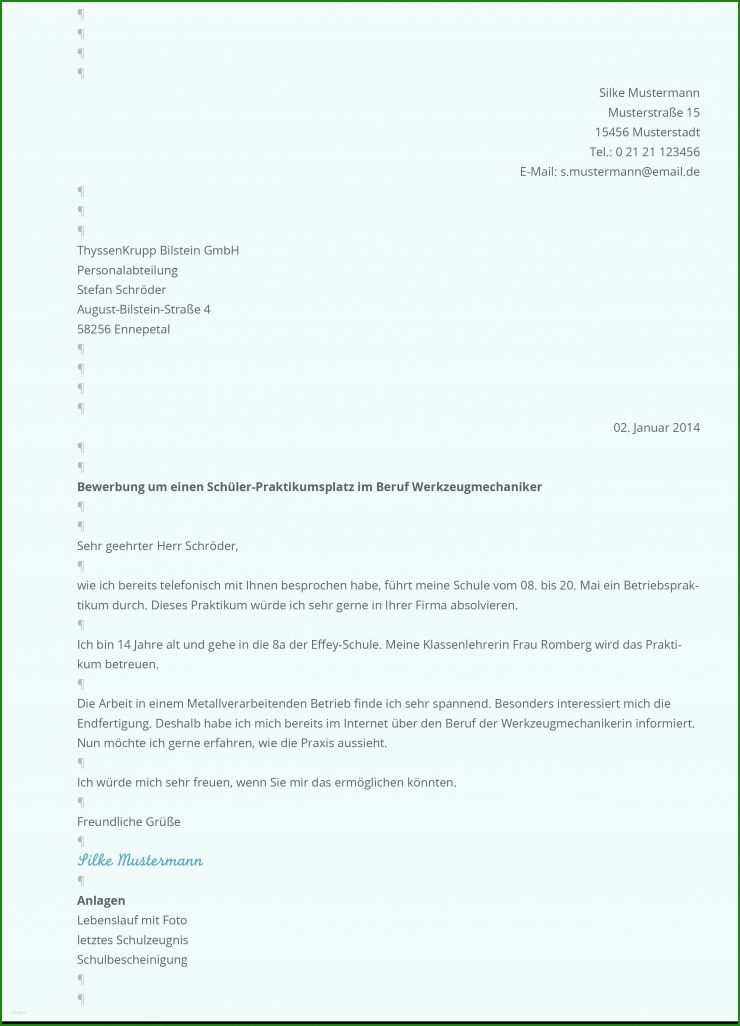 Anschreiben Bewerbung Praktikum Muster Schüler