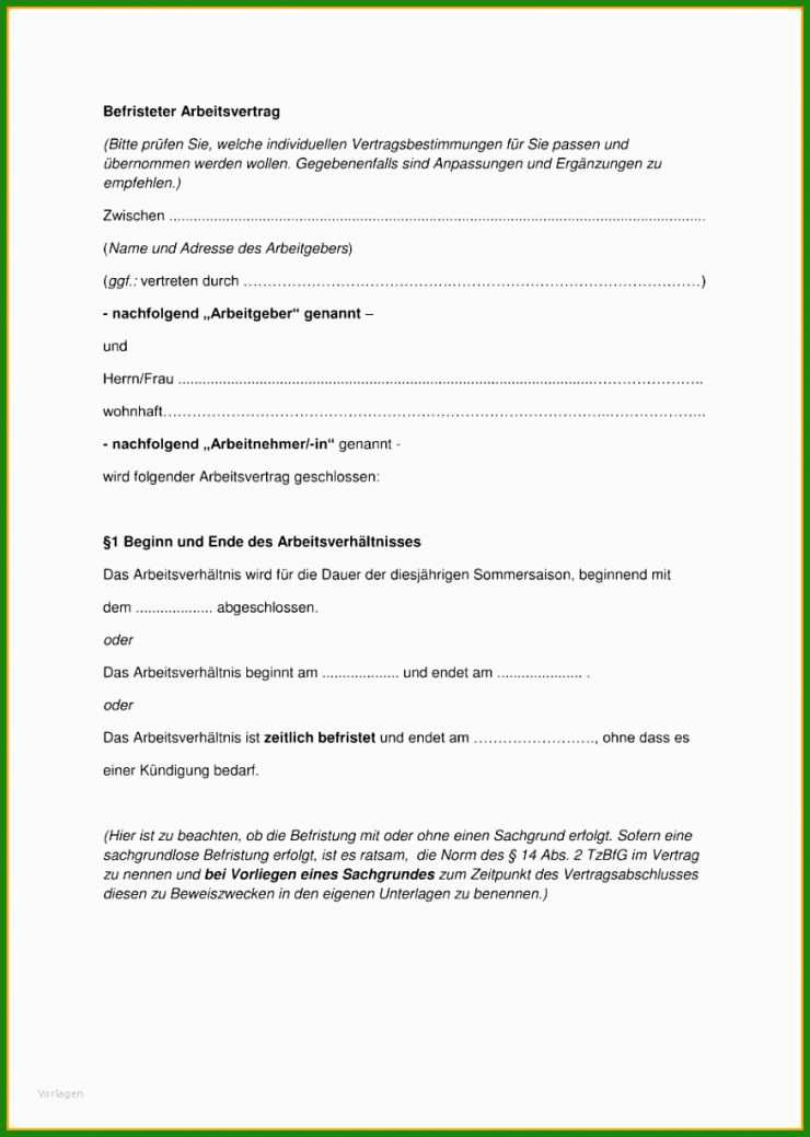 Arbeitsvertrag 400€ Job Muster