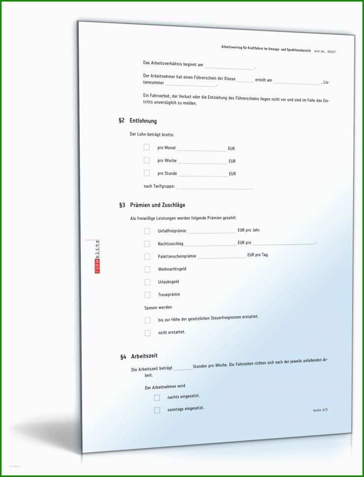 Arbeitsvertrag Fahrer Muster