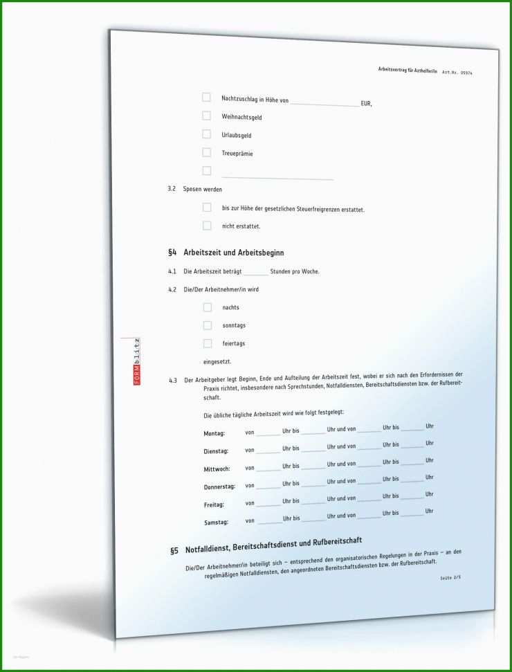 Arbeitsvertrag Für Arzthelferinnen Muster