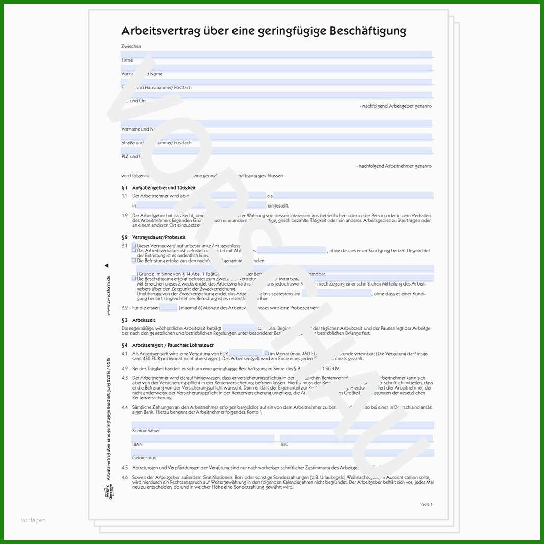 Arbeitsvertrag Geringf Gige Besch Ftigung Muster Kostenlos Kostenlose