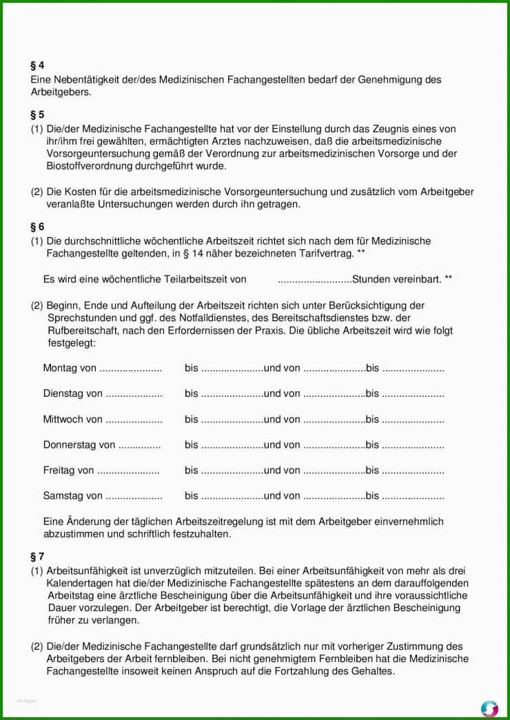 Arbeitsvertrag Medizinische Fachangestellte Muster