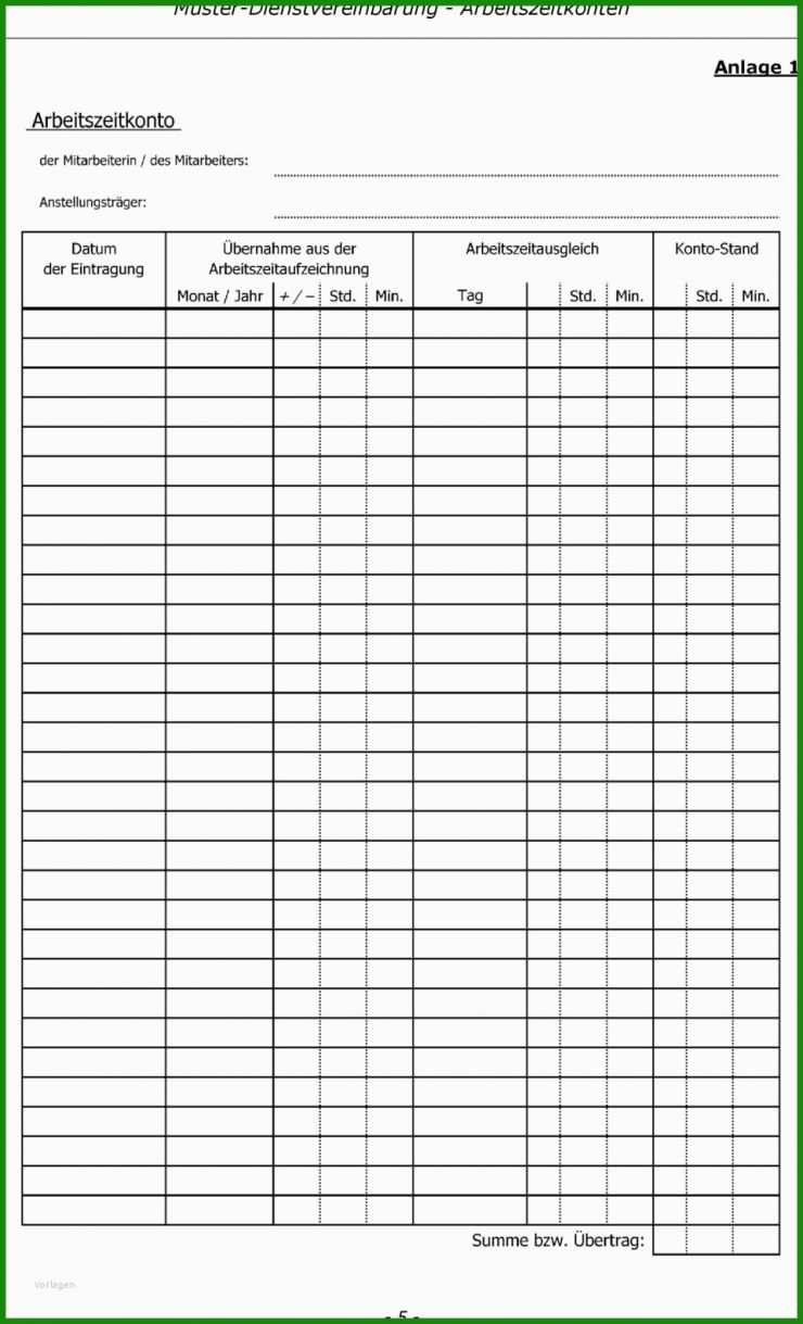 Arbeitsvertrag Muster Arbeitszeitkonto