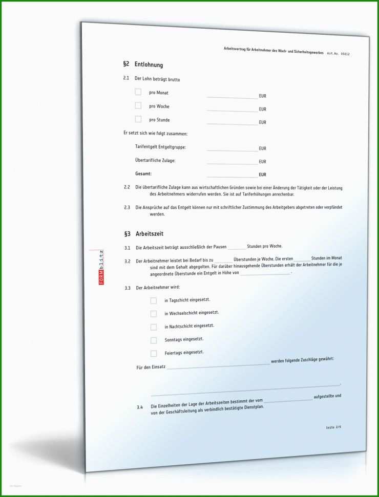 Arbeitsvertrag Muster Sicherheitsdienst