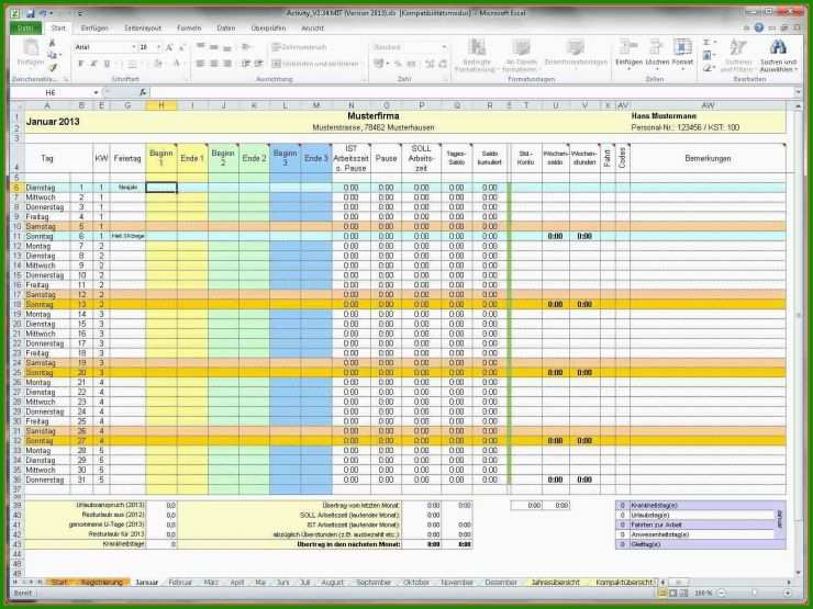 Arbeitsvertrag Vorlage Excel