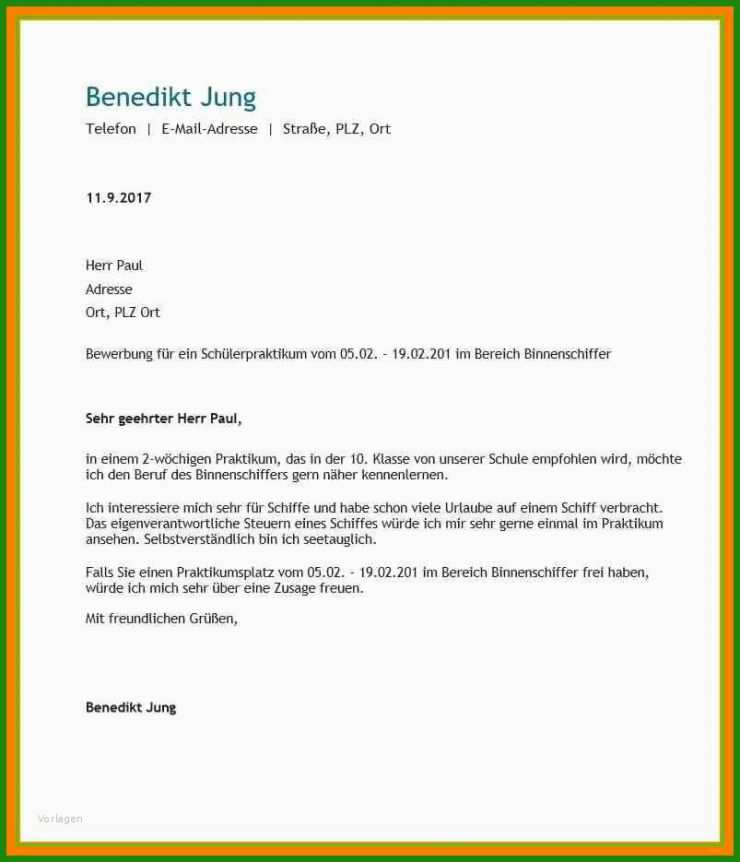 Bewerbung Muster Praktikum 8 Klasse