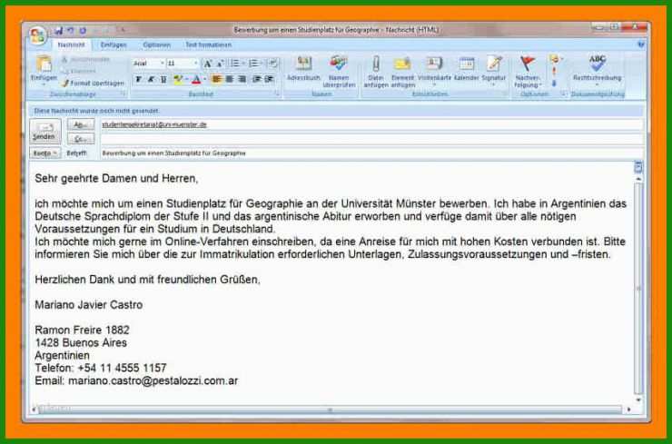 Bewerbung Praktikum Email Muster