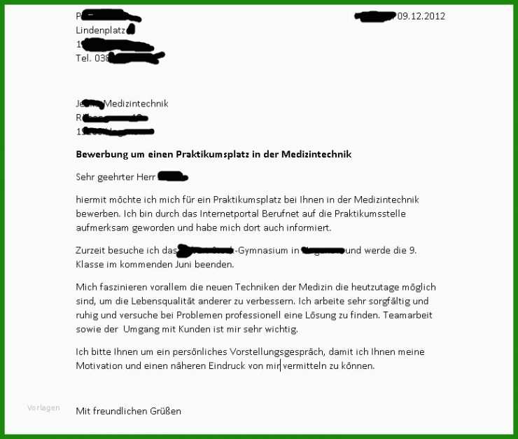 Bewerbungsschreiben Vorlage Praktikum