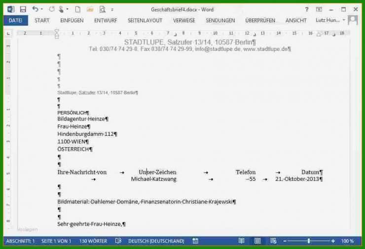 Brief Anschreiben Vorlage Word