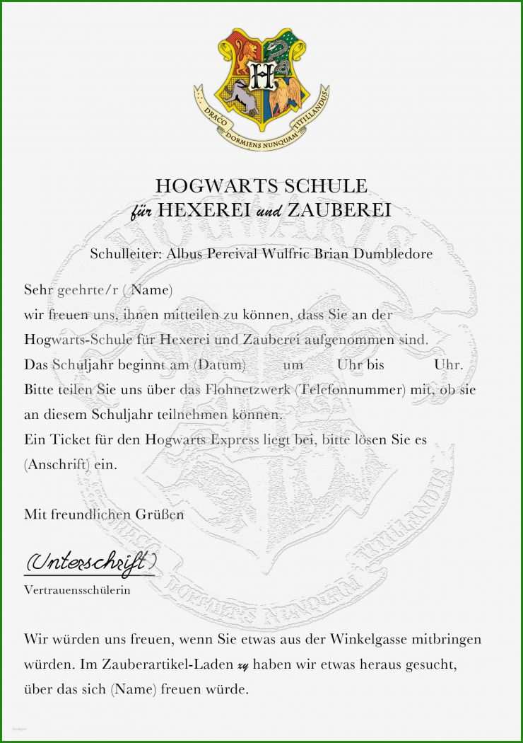 Brief Aus Hogwarts Vorlage