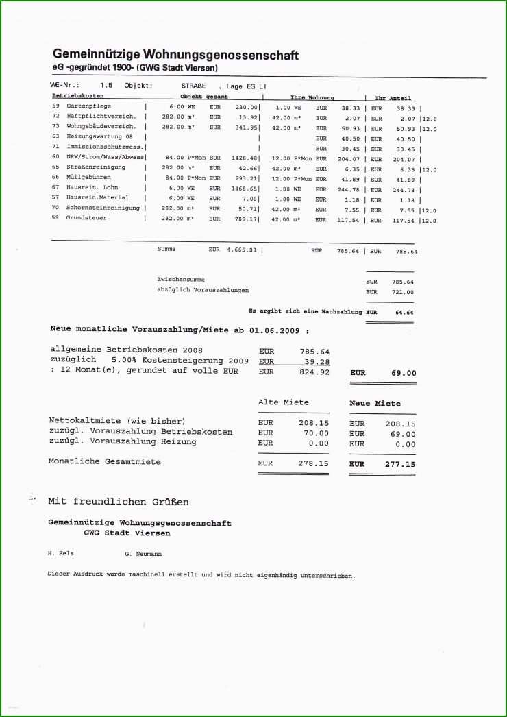 Brief Nebenkostenabrechnung Muster