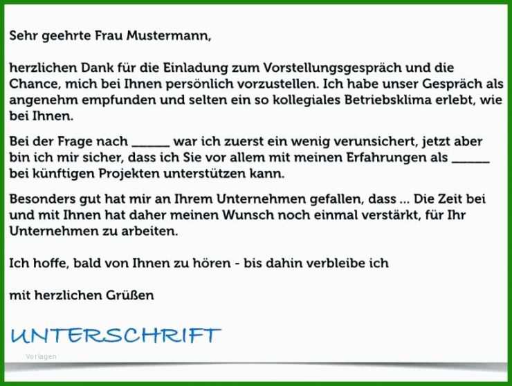 Dankeschön Brief Nach Vorstellungsgespräch Muster