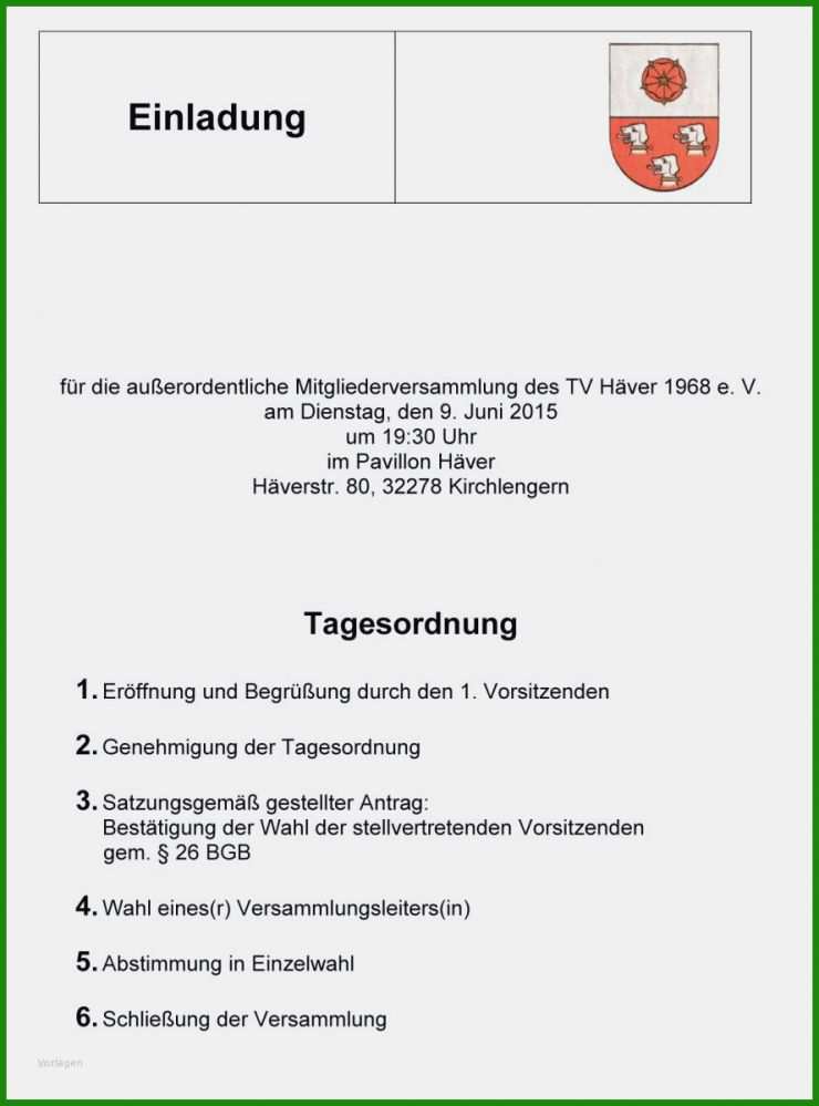 Einladung Jahreshauptversammlung Verein Muster - Kostenlose Vorlagen