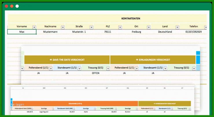 Excel Vorlage Hochzeit