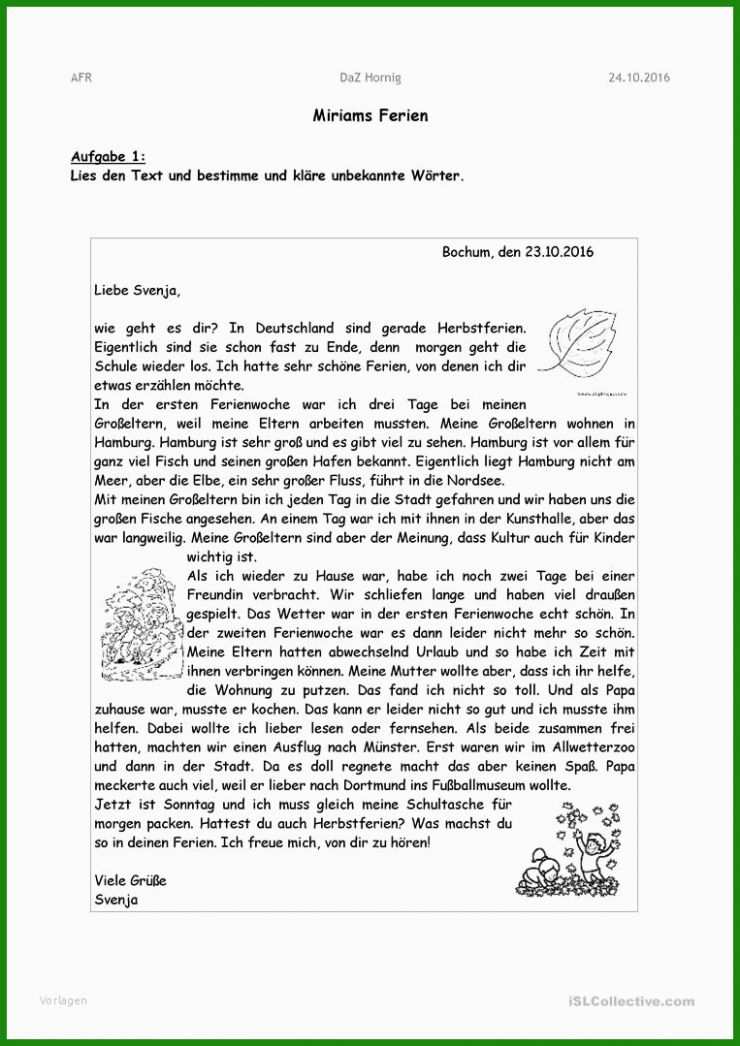 Französischer Brief Vorlage 7. Klasse