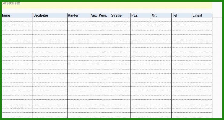 Gästeliste Hochzeit Vorlage Excel
