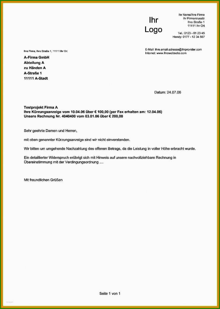 Geschäftsbrief Rechnung Muster