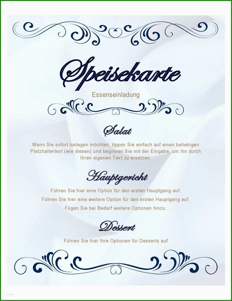 Hochzeit Menükarte Vorlage Word