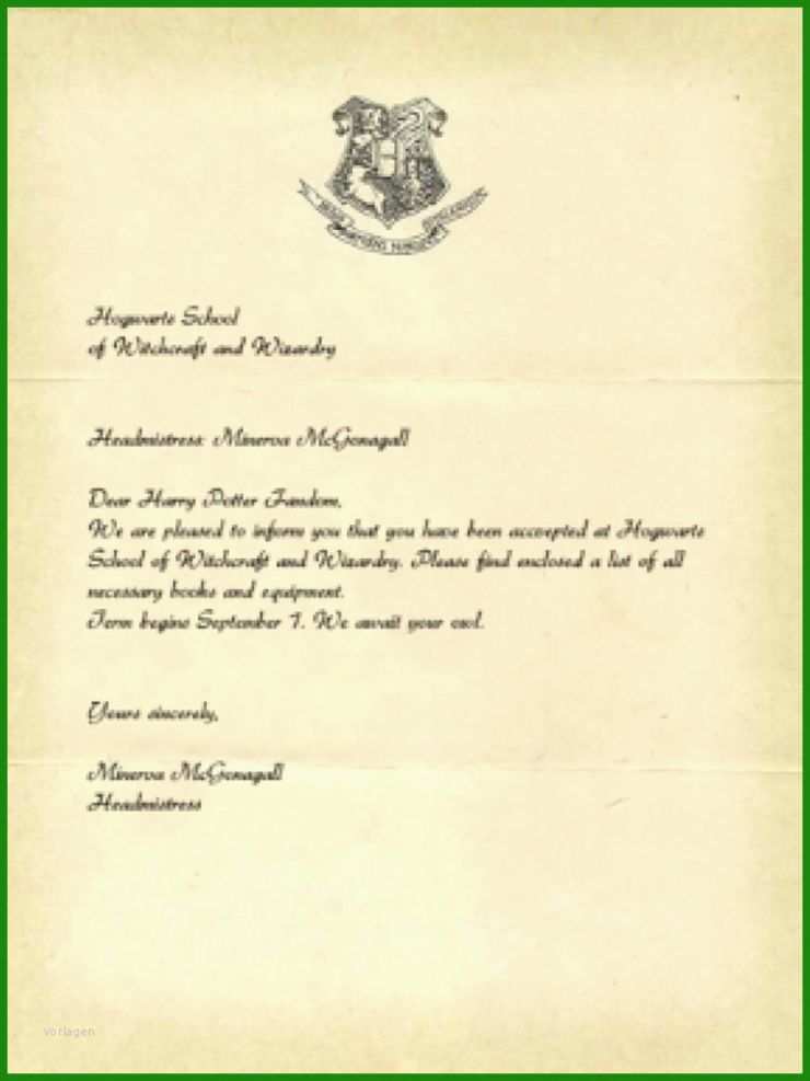 Hogwarts Brief Deutsch Vorlage