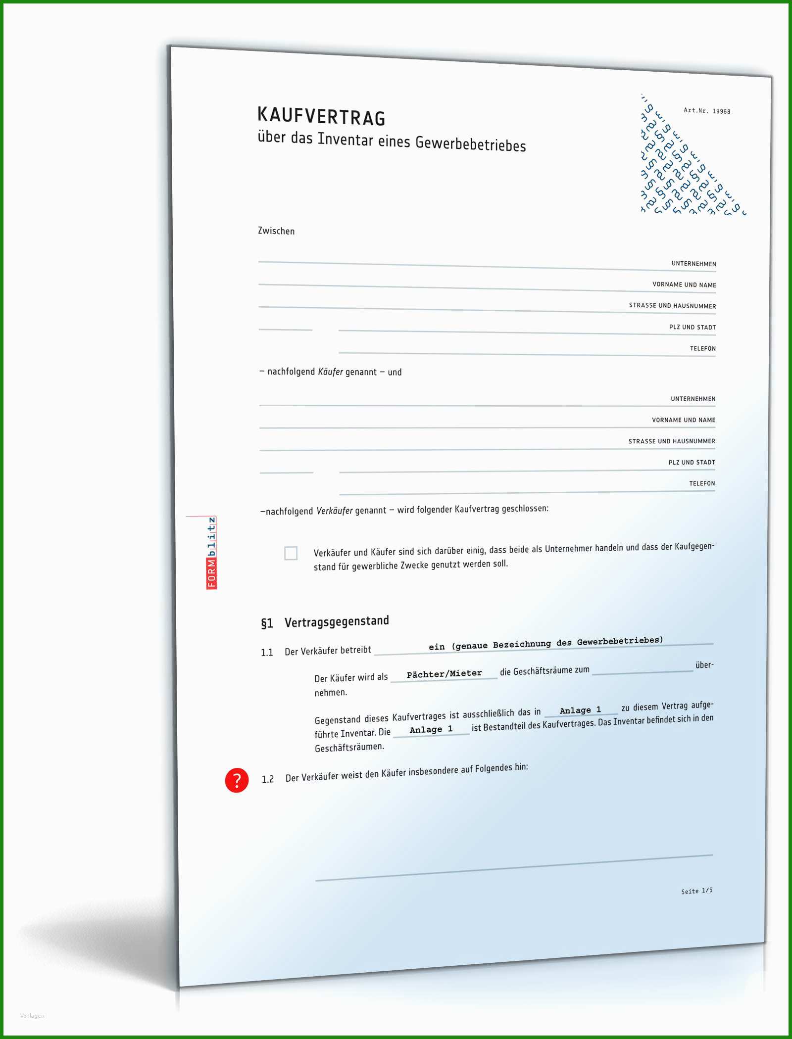 Kaufvertrag Gegenstand Muster - Kostenlose Vorlagen zum Download