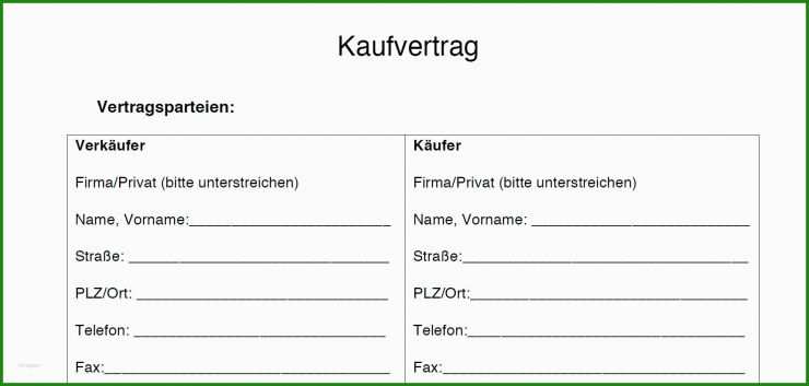 Kaufvertrag Vorlage Kostenlos Download