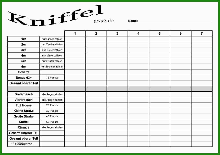 Kniffel Vorlage Groß Zum Ausdrucken - Kostenlose Vorlagen zum Download