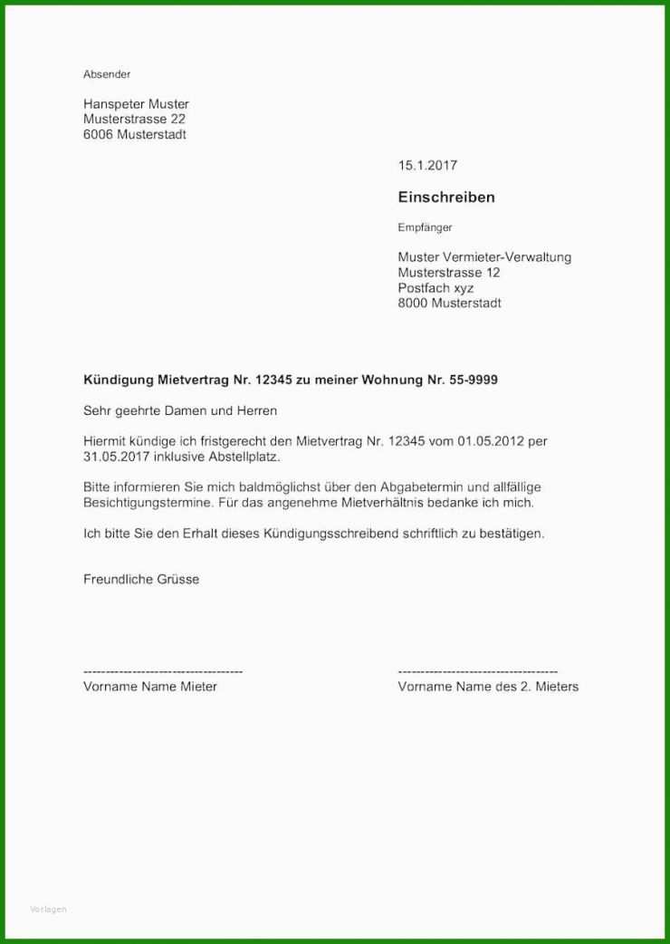 Kündigung Mietvertrag Vorlage Pdf