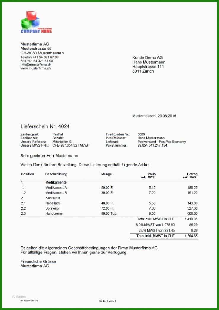 Lieferschein Und Rechnung Vorlage