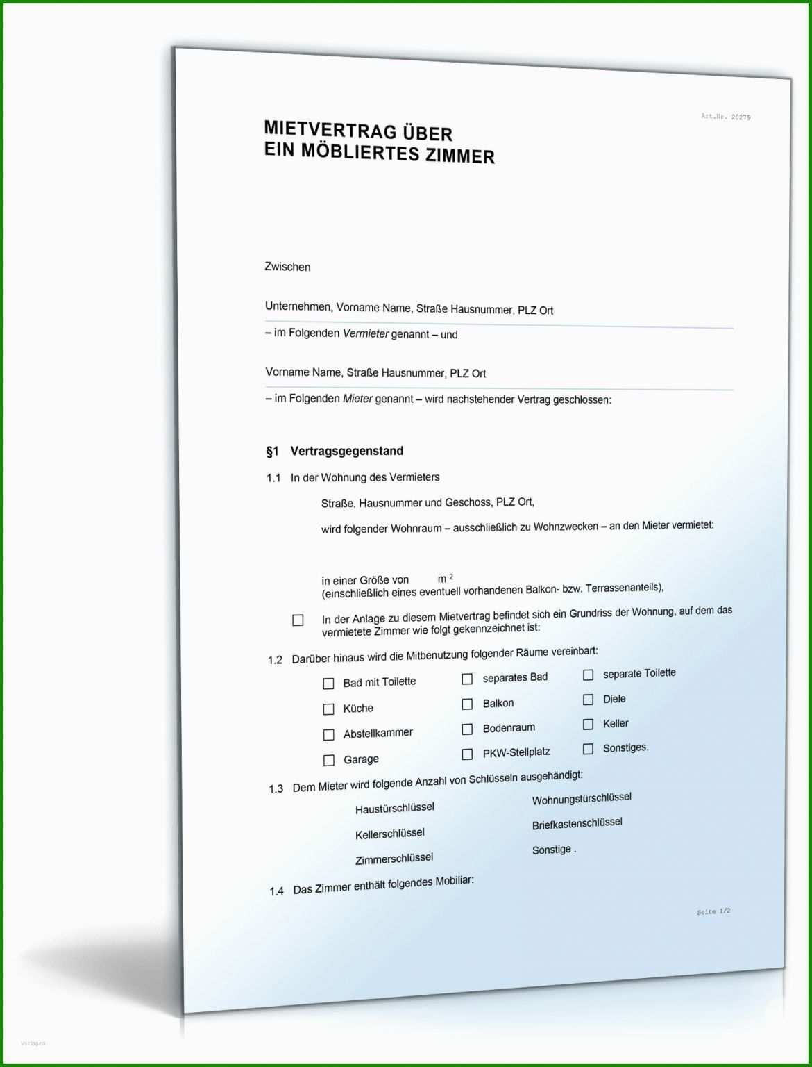 Einfacher Mietvertrag Zum Ausdrucken Pdf