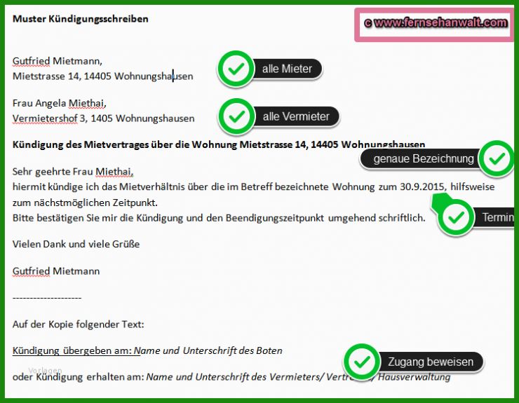 Mietvertrag Kündigen Unterschrift