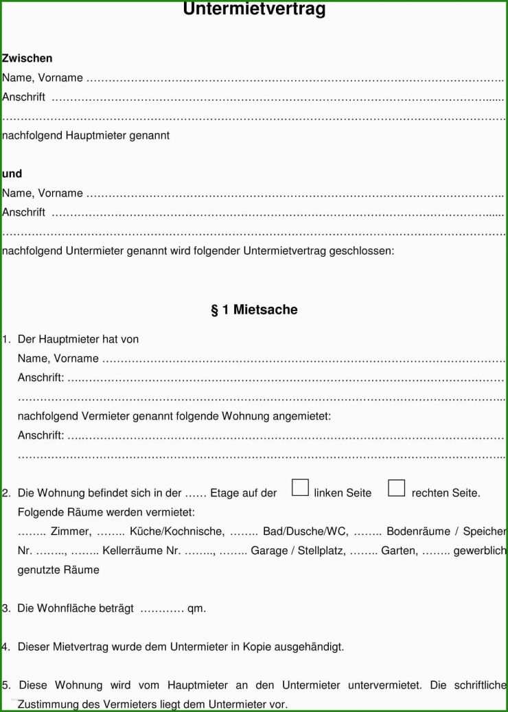 Mietvertrag Muster Pdf Kostenlos