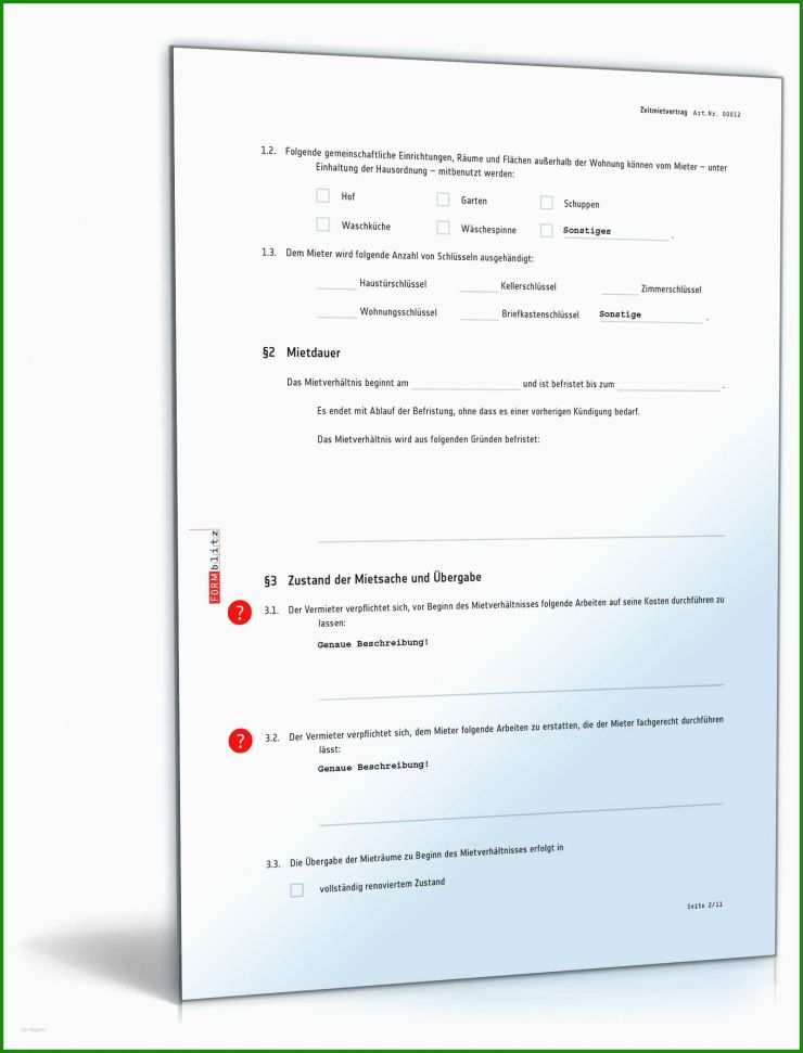 Muster Mietvertrag Wohnraum