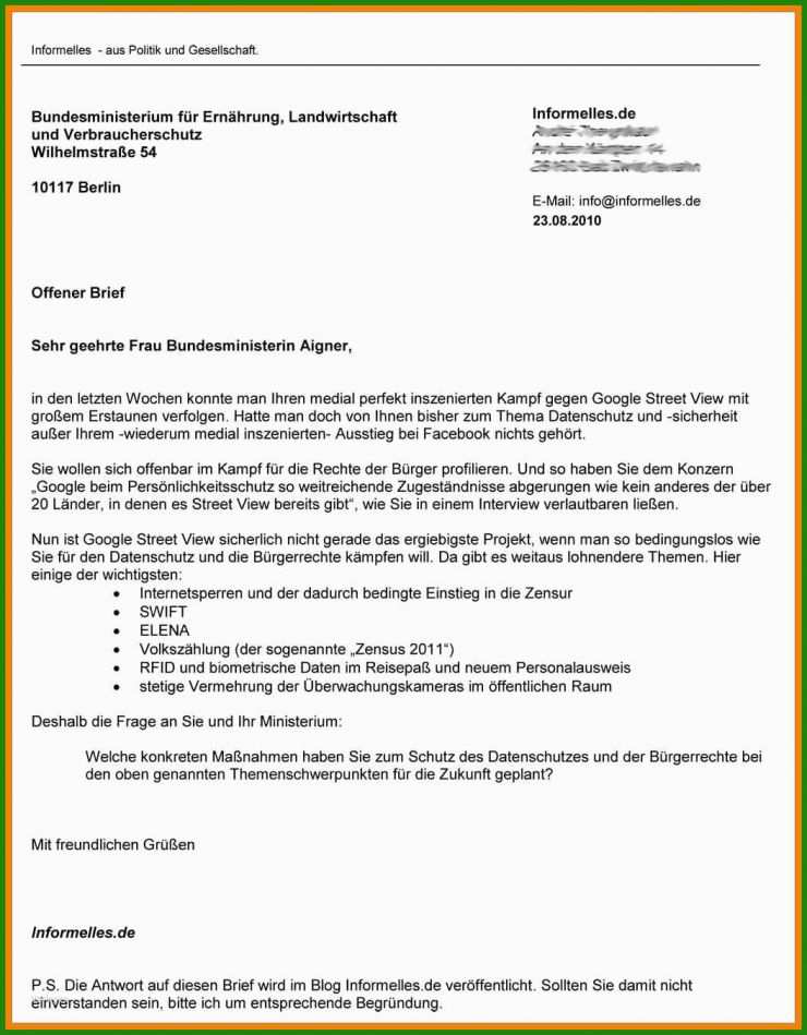 Muster Offener Brief