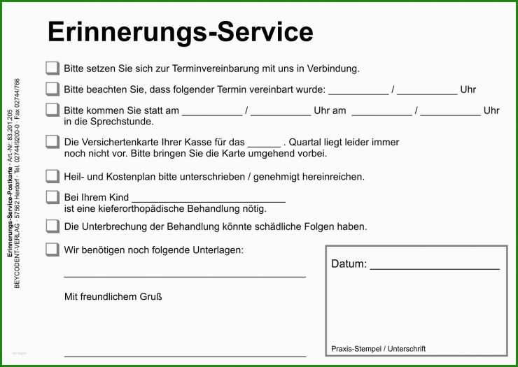 Recall Brief Muster Zahnarzt
