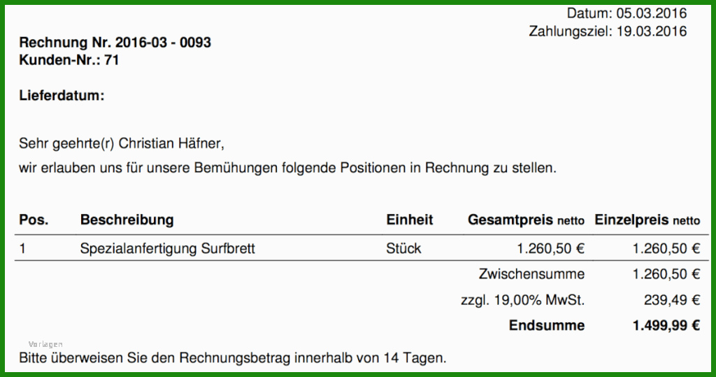 Rechnung Muster Mwst - Kostenlose Vorlagen Zum Download!
