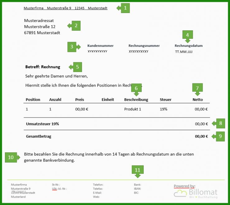 Rechnung Pflichtangaben Muster