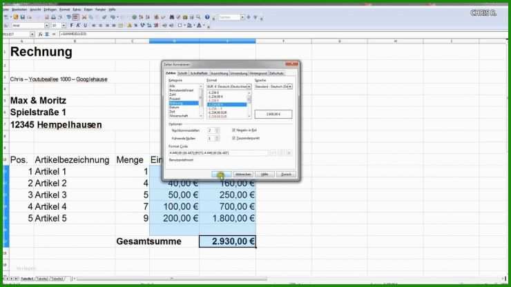 Rechnung Schreiben Muster Excel