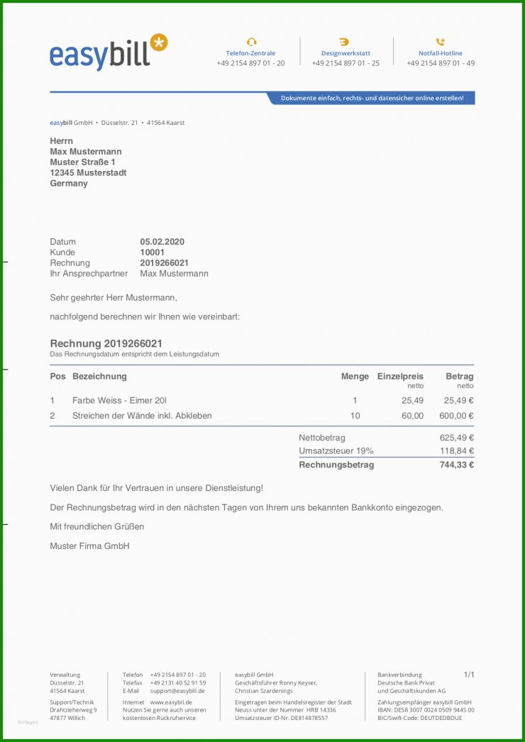 Rechnung Stundenlohn Muster