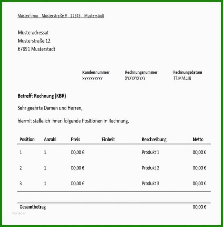 Rechnung über Kleinbeträge Muster