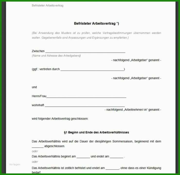 Sachgrund Befristeter Arbeitsvertrag Muster