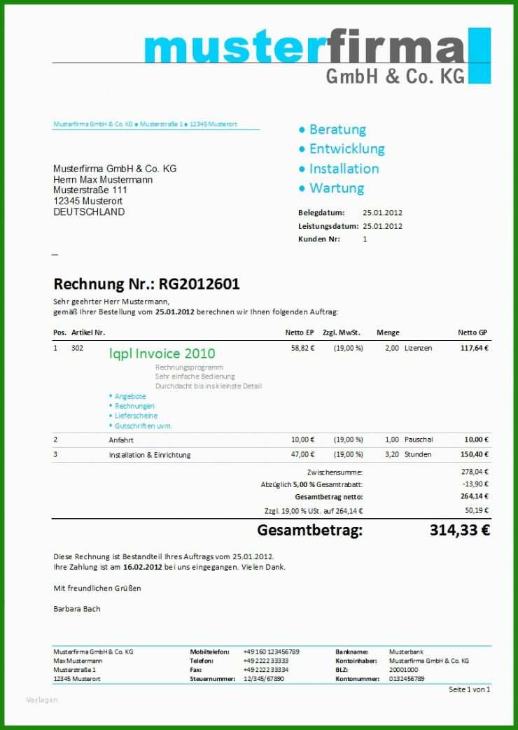 Sponsoring Rechnung Vorlage