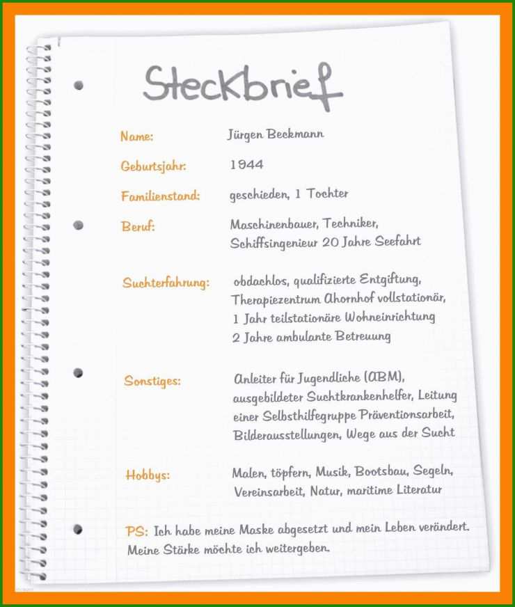 Steckbrief HTML Vorlage