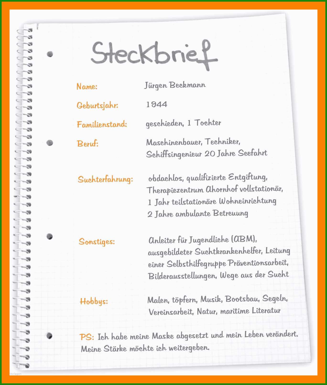 Steckbrief Html Vorlage Kostenlose Vorlagen Zum Download