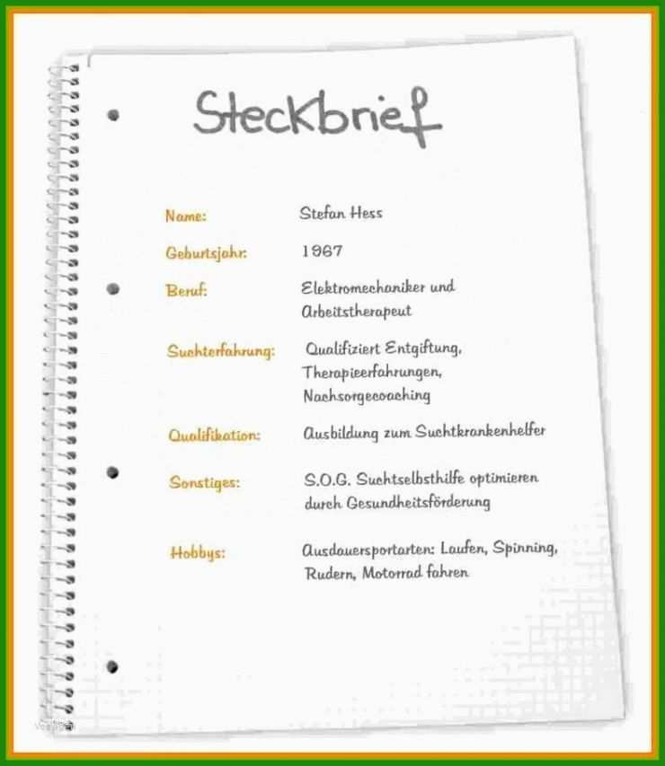 Steckbrief Muster Praktikum