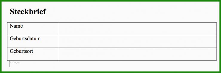 Steckbrief Vorlagen Word