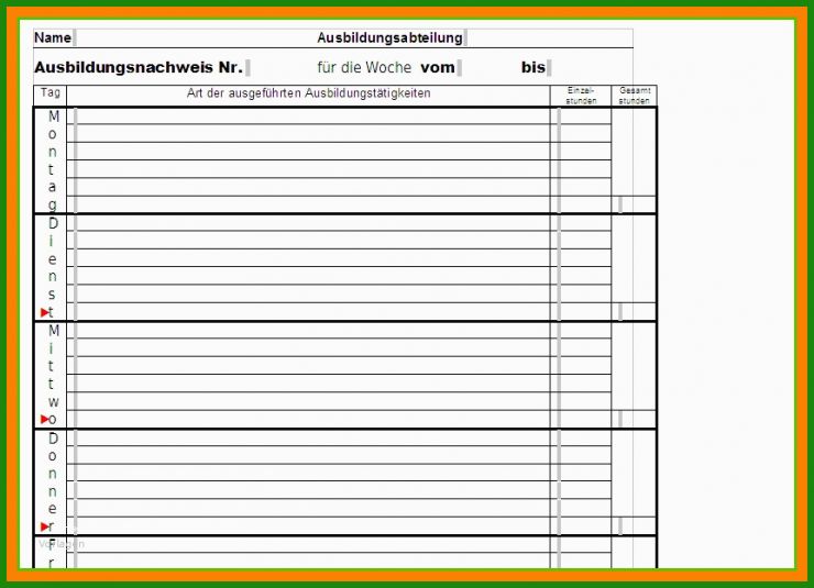 Tagesbericht Praktikum Vorlage Zum Ausdrucken