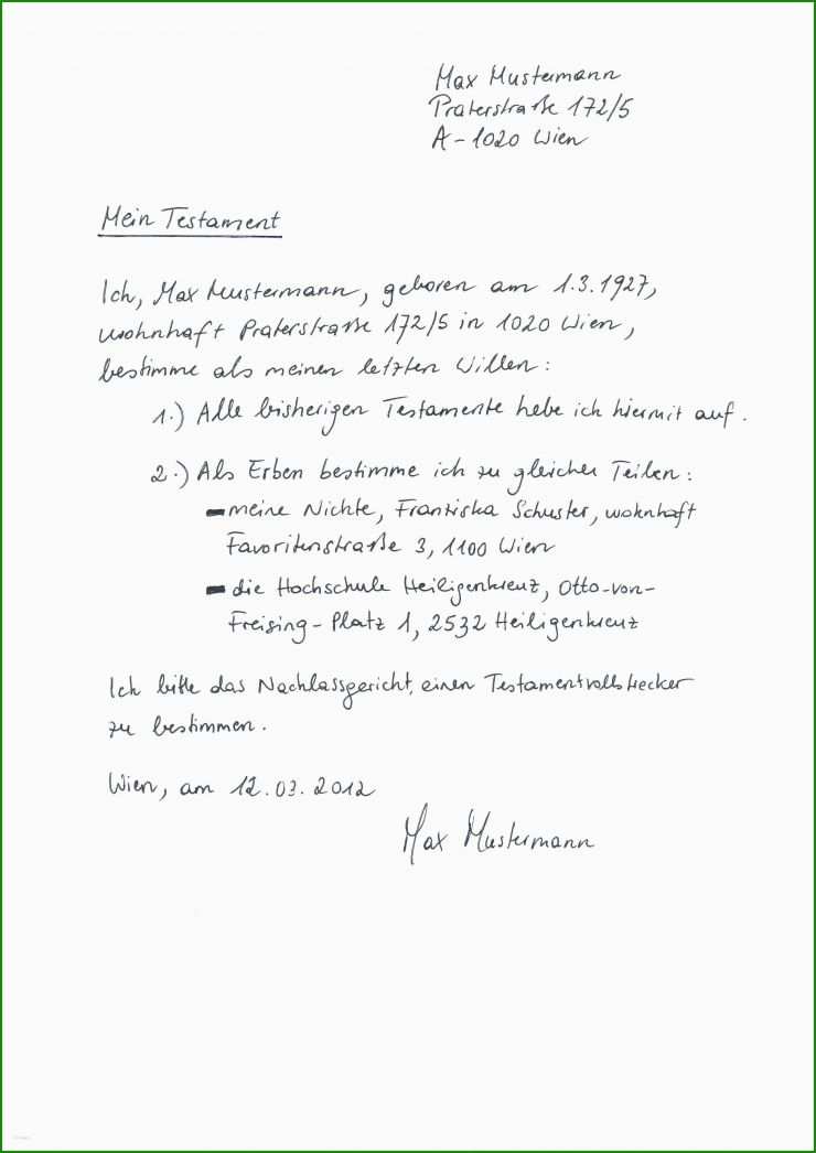 Testament Lebensgefährte Alleinerbe Muster