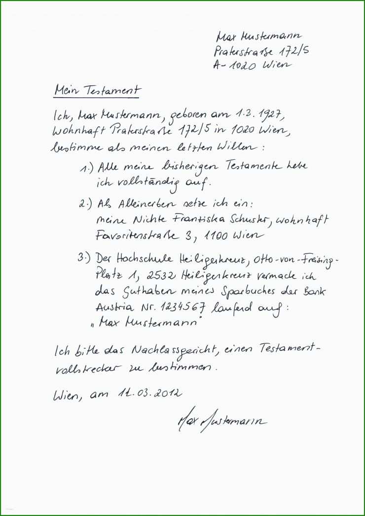 Testament Vorlage Handschriftlich