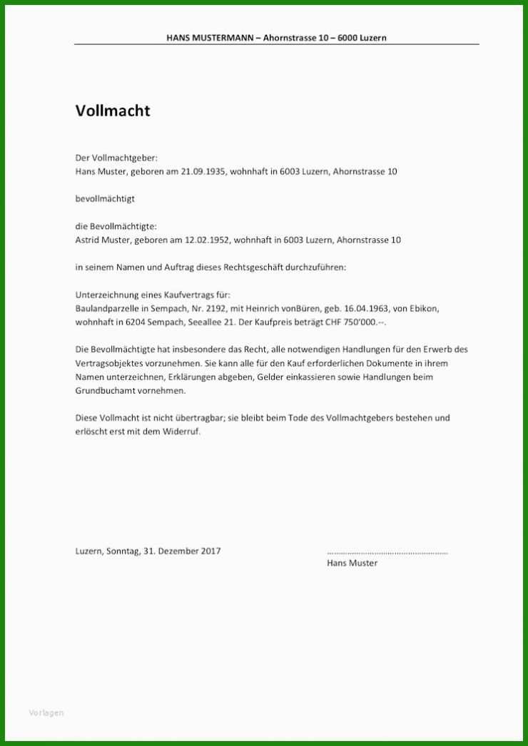 Vollmacht Muster Brief